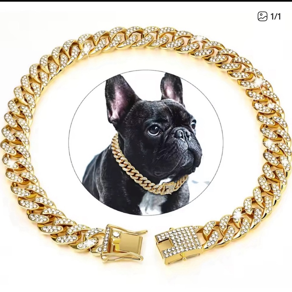 Luxury Gold Dog Collar with Rhinestones